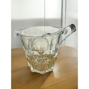 Vtg Lead Crystal Champagne Wine Cooler Ice Bucket 6" Tall Double Handle W/ Tongs